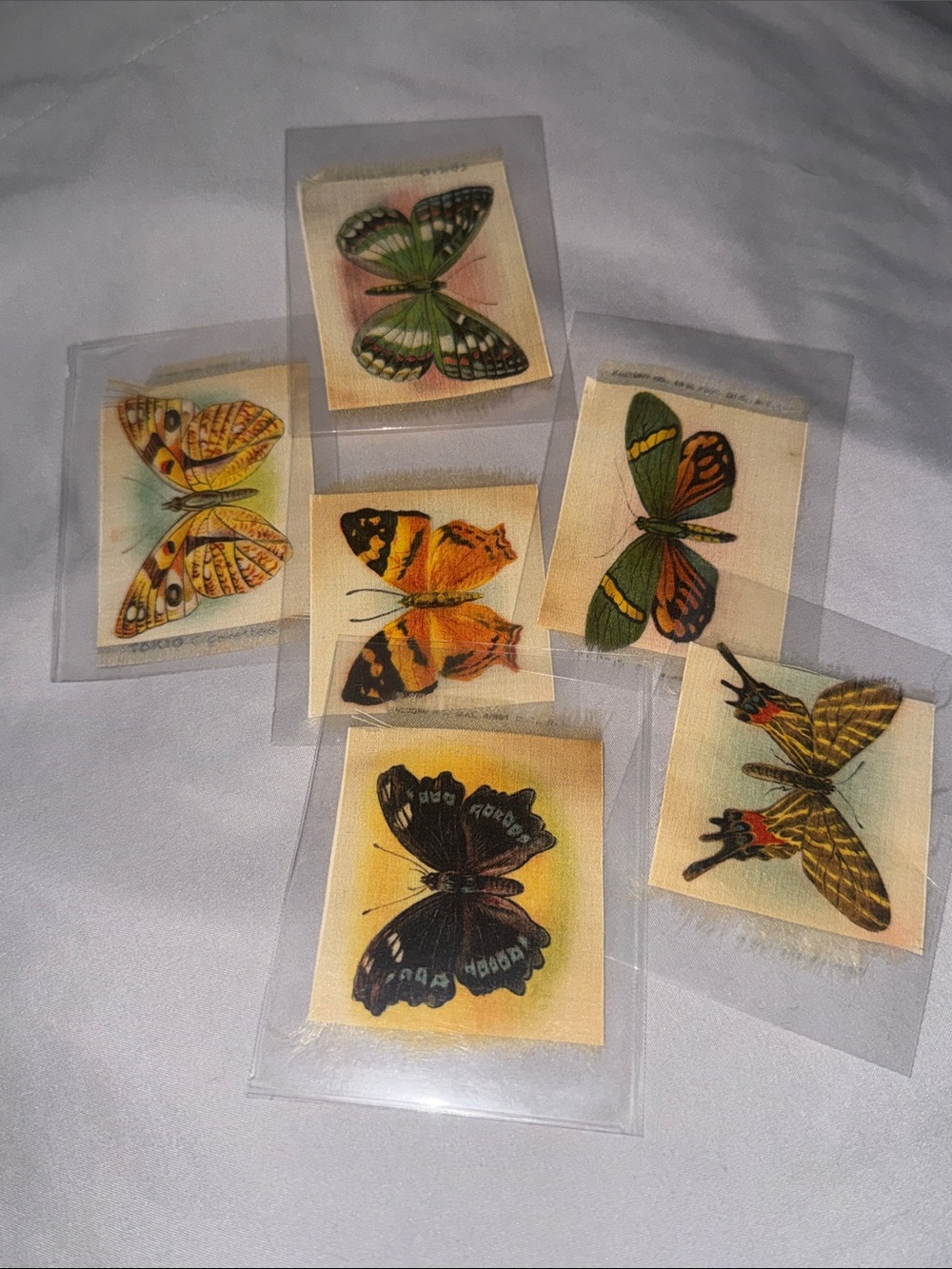 Six Vintage Butterfly Cigarette Silks- Perfectly Preserved 100 years old